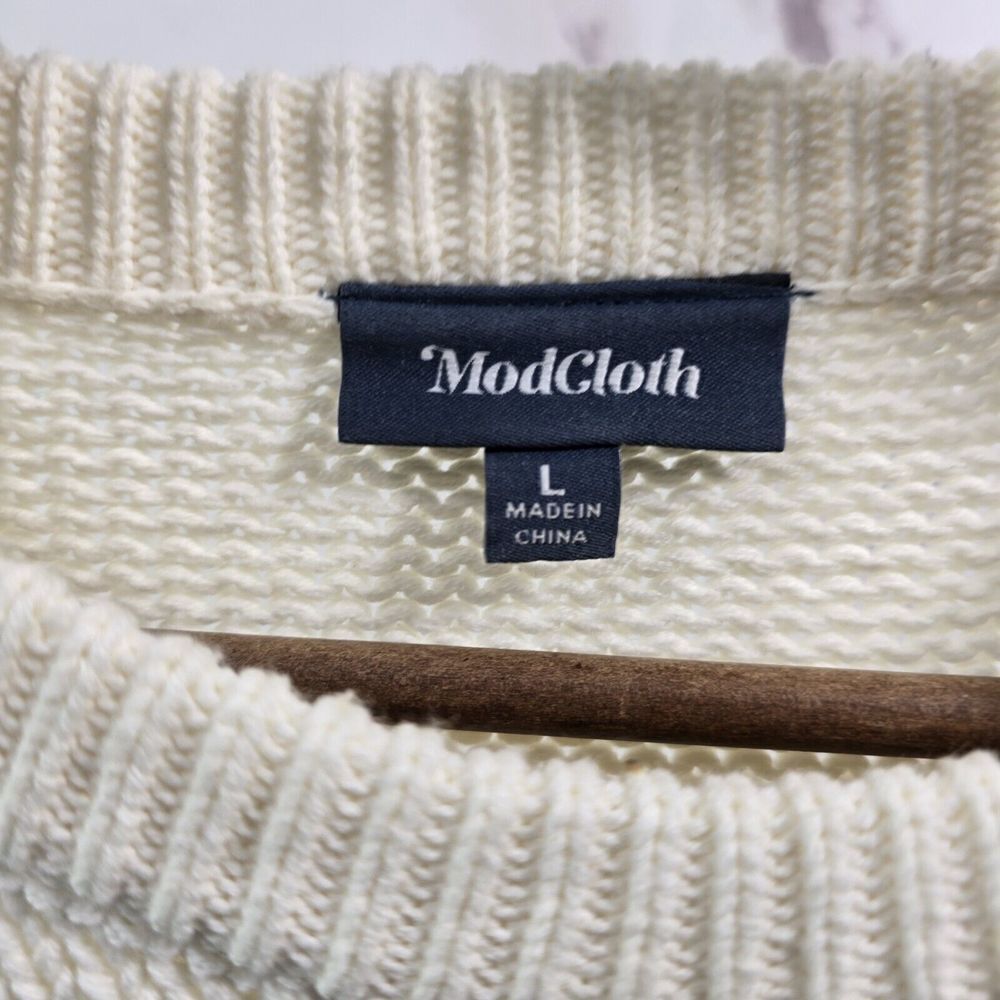 Modcloth Sweater Womens Large White Red Pom Puff Rainbow Blowing Bubbles Mod - Picture 3 of 11